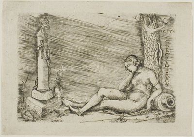 Kleopatra liegt am Fuße eines Baumes, mit einer Term von Master of 1515