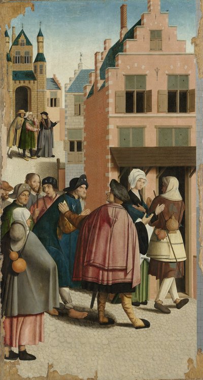 Die sieben Werke der Barmherzigkeit: Den Reisenden beherbergen, 1504 von Master of Alkmaar