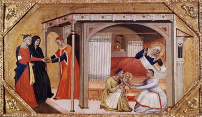 Die Geburt der Jungfrau Maria, ca. 1365-1370 von Master of Ashmolean Predella