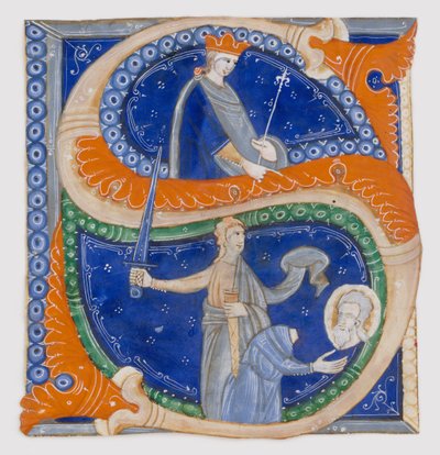 Manuskript-Illumination mit der Enthauptung des Heiligen Paulus in einem Initial S, aus einem Graduale, ca. 1278 von Master of Bagnacavallo