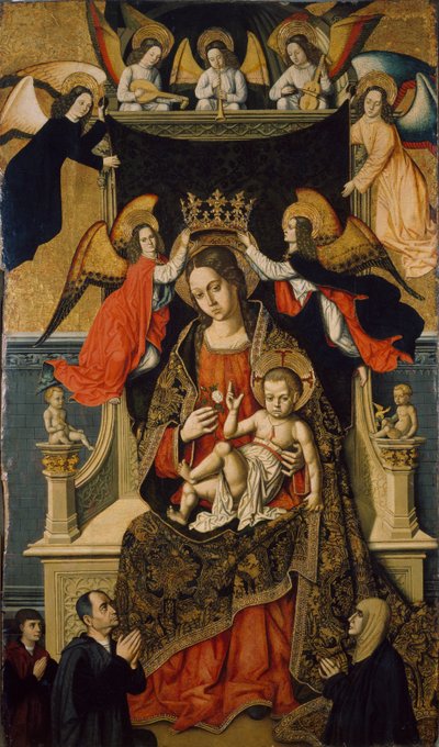Die Jungfrau und das Kind mit Engeln und Stiftern, 1475-1500 von Master of Castelsardo