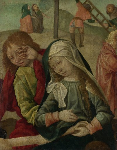 Die Jungfrau und der heilige Johannes trauern über den Leichnam Christi, Fragment einer Beweinung Christi von Master of Delft