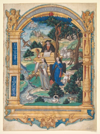 Frontispiz-Miniatur aus dem Manuskript eines Gedichts von Guillaume Crétin: Debatte zwischen zwei Frauen von Master of Francis I