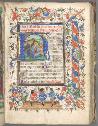 Stundenbuch Gebrauch von Utrecht: fol. 14r, Initiale mit der Geburt Christi, um 1460-1465 von Master of Gijsbrecht van Brederode