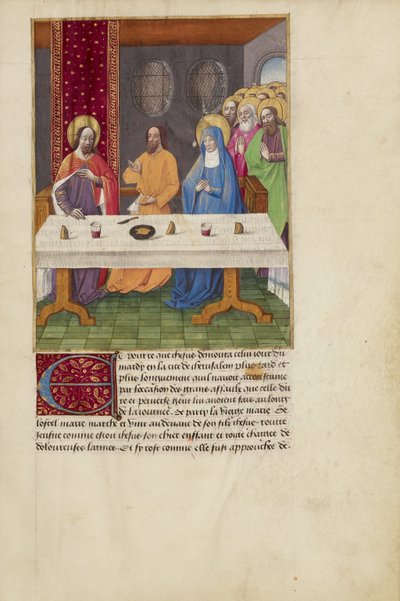 Judas sitzt an einem Tisch zwischen Christus und der Jungfrau von Master of Guillaume Lambert