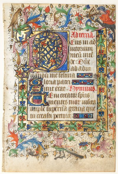 Blatt aus einem Stundenbuch: Verzierte Initiale D[eus] mit Blattbordüre..., 1430er Jahre von Master of Guillebert de Mets