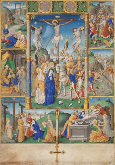 Die Kreuzigung mit sechs Szenen aus der Passion Christi von Master of Jacques de Besançon