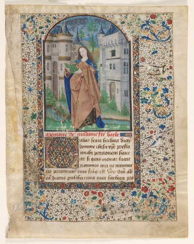 Blatt aus einem Stundenbuch: St. Barbara 2 von 2 ausgeschnittene Blätter von Master of Jacques de Luxembourg