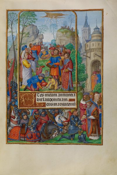 Die Israeliten sammeln Manna vom Himmel von Master of James IV of Scotland