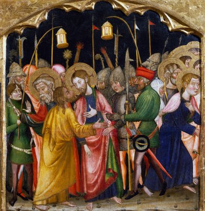 Der Kuss des Judas, von Meister von Rubio, Predella des Altars aus der Kirche Santa Maria, Rubio von Master of Rubió
