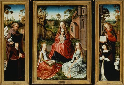 Madonna und Kind mit Heiligen und Stiftern von Master of Saint Anna