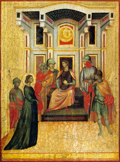 Heilige Cäcilia kontrastiert Glaubensfragen mit Präfekt, (Detail) von Master of Saint Cecilia