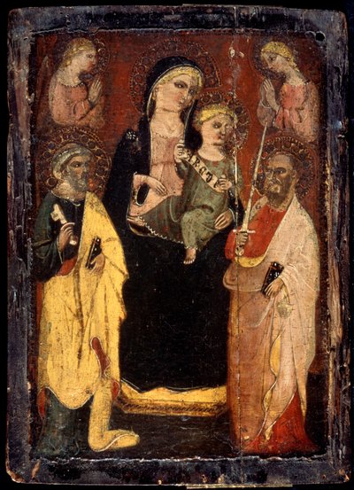 Madonna und Kind auf dem Thron mit den Heiligen Petrus und Paulus, um 1400 von Master of San Jacopo a Muciano
