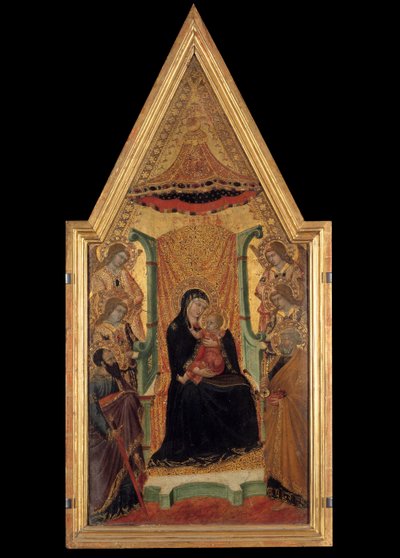 Die Jungfrau in Majestät zwischen St. Paul, St. Peter und vier Engeln von Master of Santa Maria di Castello