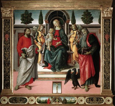 Jungfrau mit Kind mit St. Johannes und St. Bartholomäus von Master of Santo Spirito