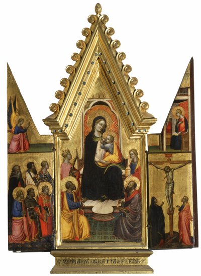 Triptychon: Jungfrau Maria und Kind mit Heiligen, Engeln und der Kreuzigung von Master of St. Verdiana