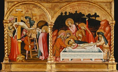 Die Kreuzabnahme und die Grablegung - ein Abschnitt einer Predella von Master of Torralba