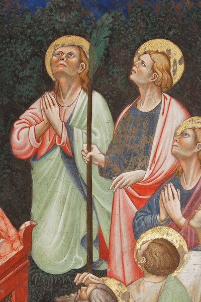 Mariä Himmelfahrt und die Jungfrau Maria, die den Gürtel oder Heiligen Gürtel an den Heiligen Thomas übergibt (Detail) von Master of Vignola
