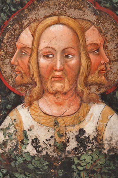 Die dreigesichtige Dreifaltigkeit und der Baum des Lebens (Detail, ca. 1420) von Master of Vignola