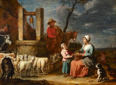 Bauernfamilie an einem Brunnen von Master of the Béguins