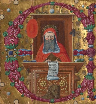 Initiale E: Heiliger Hieronymus in seinem Studierzimmer von Master of the Birago Hours