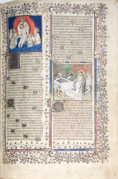 Das Gotha Missale: Fol. 1r, Dreifaltigkeit und Auferstehung, ca. 1375 von Master of the Boqueteaux