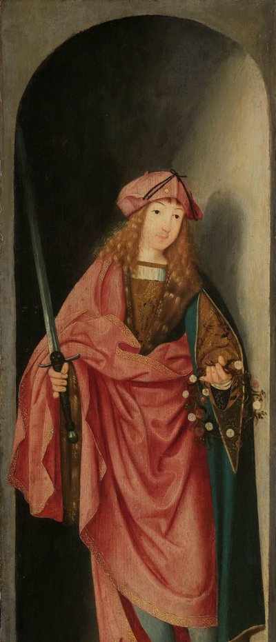Heiliger Valerian, linker Flügel eines Triptychons von Master of the Brunswick Diptych (attributed to)