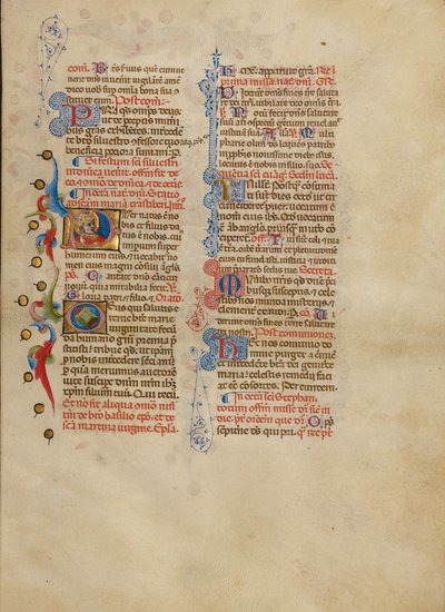 Initiale P: Ein Papst segnet von Master of the Brussels Initials