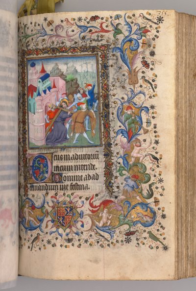 Stundenbuch von Karl dem Edlen, König von Navarra 1361-1425: fol. 170v, Christus trägt das Kreuz, ca. 14 von Master of the Brussels Initials and Associates