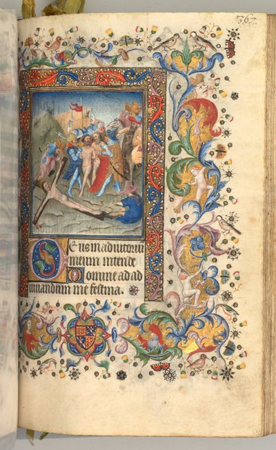 Stundenbuch von Karl dem Edlen, König von Navarra 1361-1425: fol. 179r, Christus ans Kreuz genagelt, um 1405 von Master of the Brussels Initials and Associates