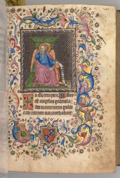 Stunden von Karl dem Edlen, König von Navarra 1361-1425: fol. 23r, St. Lukas, ca. 1405 von Master of the Brussels Initials and Associates