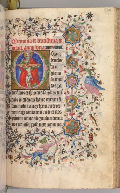 Stundenbuch von Karl dem Edlen, König von Navarra 1361-1425: fol. 259r, Die Dreifaltigkeit, um 1405 von Master of the Brussels Initials and Associates