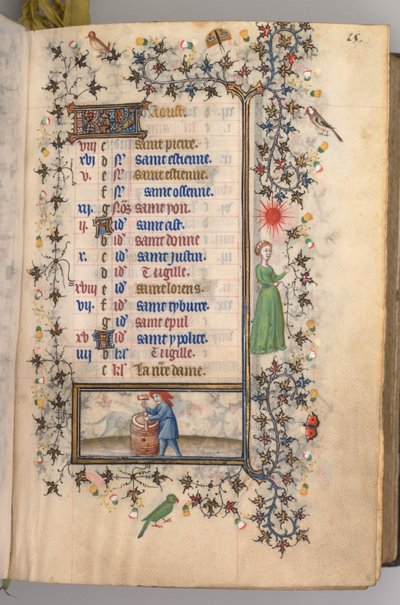 Stundenbuch von Karl dem Edlen, König von Navarra 1361-1425: fol. 8r, August, ca. 1405 von Master of the Brussels Initials and Associates