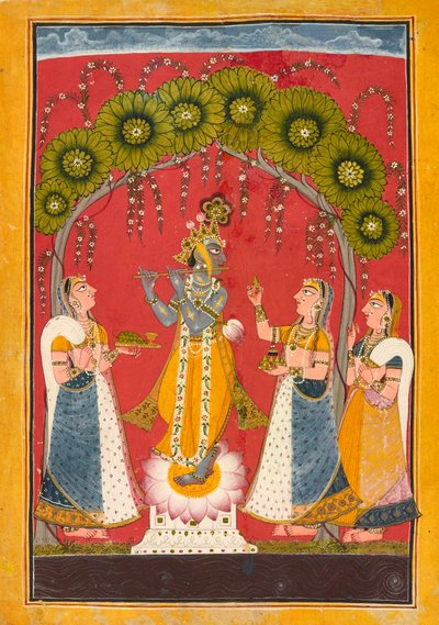 Krishna flötend, Blatt aus einer Dasavatar-Serie, ca. 1730 von Master of the Court of Mankot