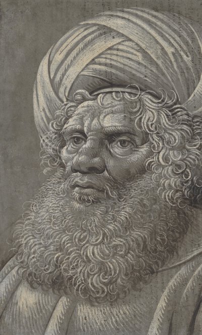 Kopf eines bärtigen Mannes mit Turban recto, lateinische Schrift verso, ca. 1510 von Master of the Death of Absalom
