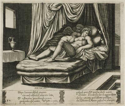 Cupid und Psyche zusammen im Hochzeitsbett von Master of the Die