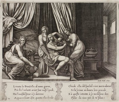 Nymphen helfen Psyche bei ihrer Toilette von Master of the Die