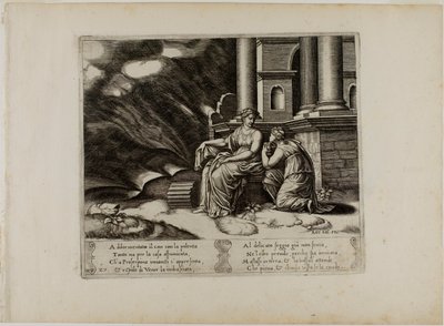 Proserpina gibt Psyche die Büchse der Schönheit von Master of the Die