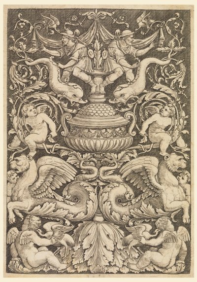 Groteske mit Delfinen und geflügelten Löwen von Master of the Die, Italian or German, 1530 1560