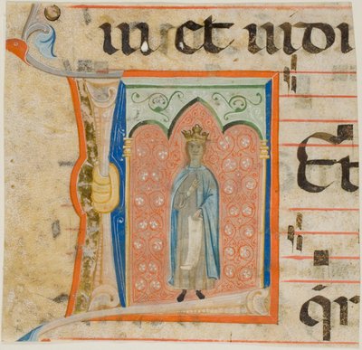 Heilige Frau in einem verzierten Initial "L" aus einem Chorbuch von Master of the Dominican Effigies