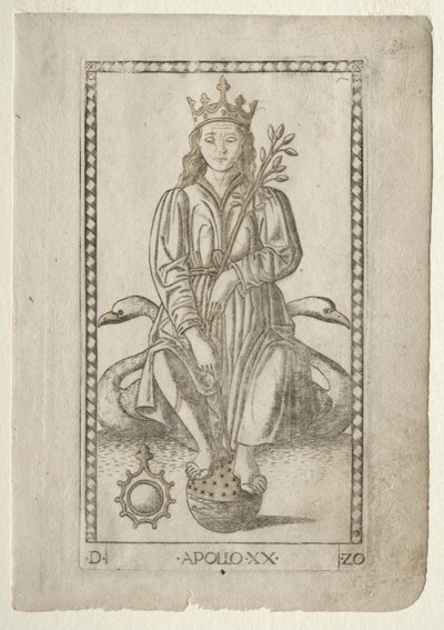 Apollo aus den Tarocchi, Serie D: Apollo und die Musen, #20, vor 1467 von Master of the E Series Tarocchi