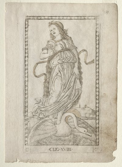 Clio Geschichte aus der Tarocchi-Serie D: Apollo und die Musen, Nr. 19, vor 1467 von Master of the E Series Tarocchi