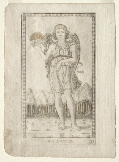 Genius der Welt aus dem Tarocchi, Serie B: Kosmische Prinzipien & Tugenden, #33, vor 1467 von Master of the E Series Tarocchi