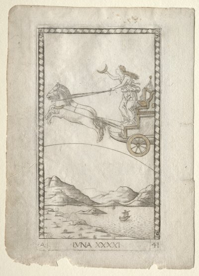 Luna aus dem Tarocchi, Serie A: Firmamente des Universums, #41, vor 1467 von Master of the E Series Tarocchi