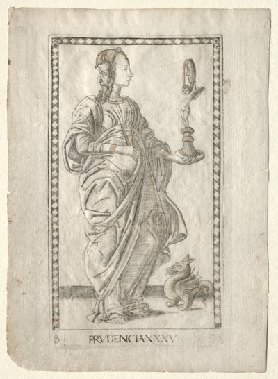 Klugheit aus dem Tarocchi, Serie B: Kosmische Prinzipien & Tugenden, Nr. 35, vor 1467 von Master of the E Series Tarocchi