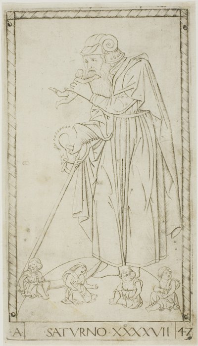 Saturn, Platte 47 aus Planeten und Sphären von Master of the E Series Tarocchi