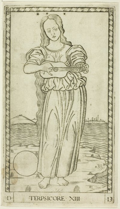 Terpsichore, Platte dreizehn aus Apollo und die Musen von Master of the E Series Tarocchi