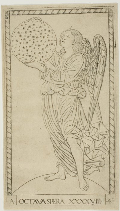 Der Engel und die achte Sphäre, Platte 48 aus Planeten und Sphären von Master of the E Series Tarocchi