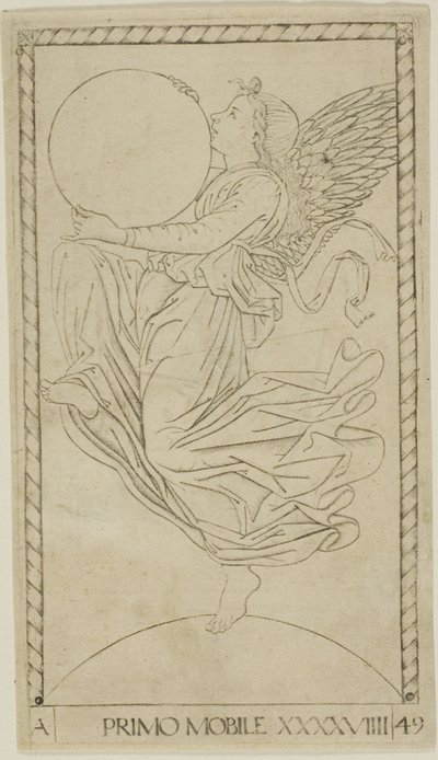 Der Engel der neunten Sphäre, oder Primum Mobile, Tafel 49 aus Planeten und Sphären von Master of the E Series Tarocchi