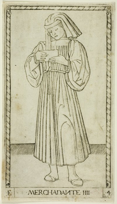 Der Kaufmann, Platte vier aus Die Ränge und Bedingungen der Menschen von Master of the E Series Tarocchi
